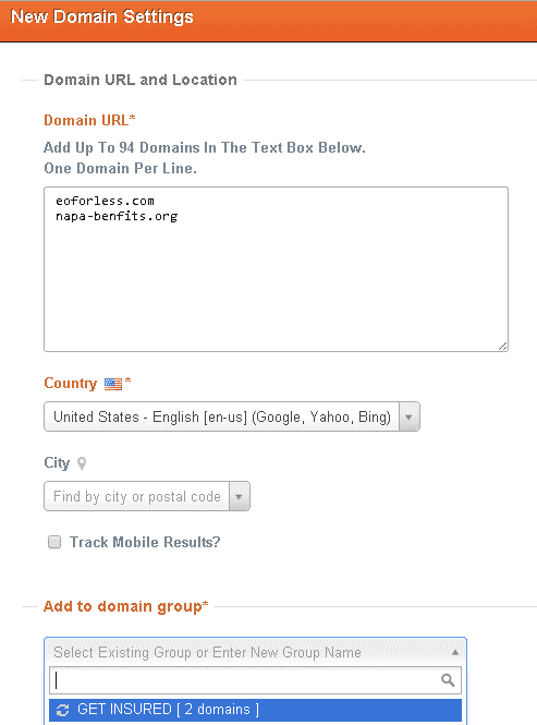 Add Rank Tracking For A New Domain